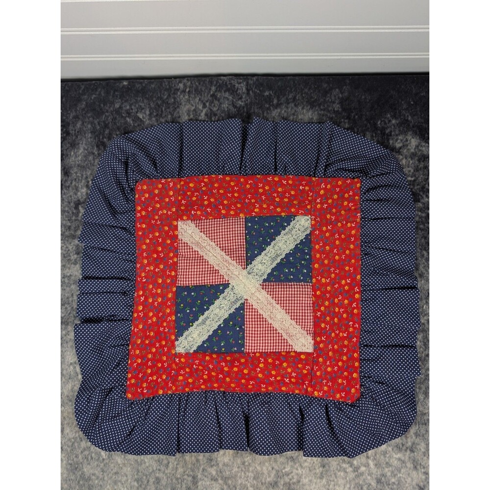 Vtg Hand Quilted 12"  Checker Pillow Case Cottagecore Grannycore ShabbyChic